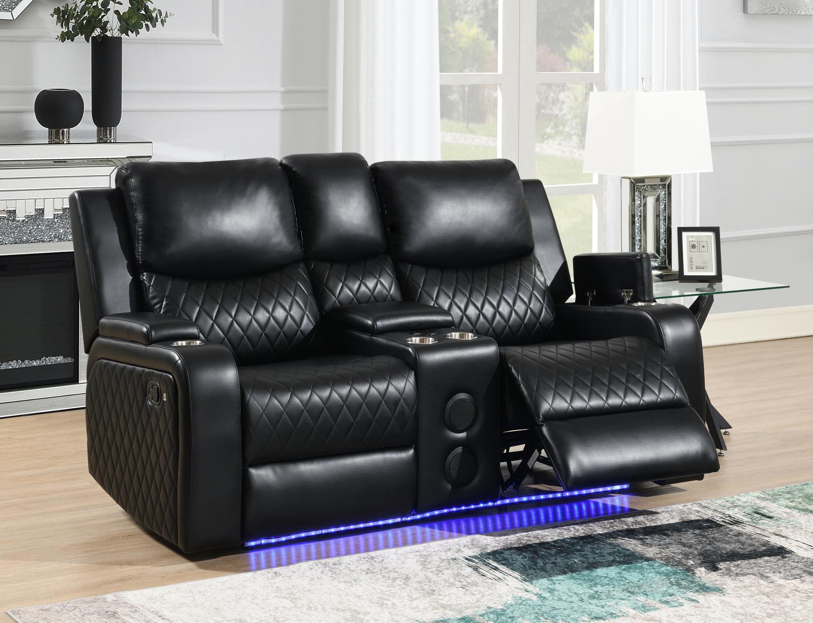 Black LED Motion Loveseat with Bluetooth Speaker (U126)