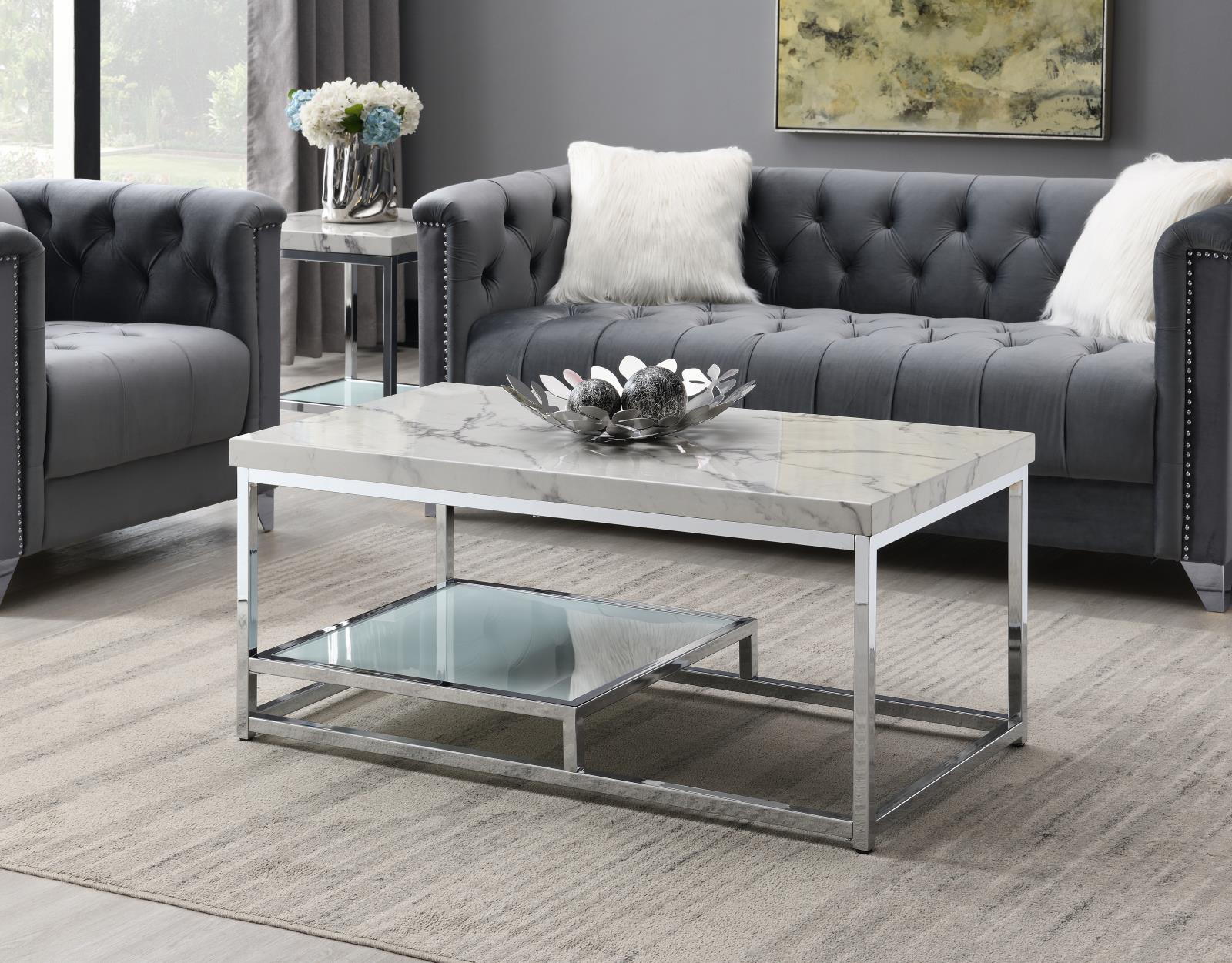Chrome Coffee Table & 2 End Tables (T111) — view 3