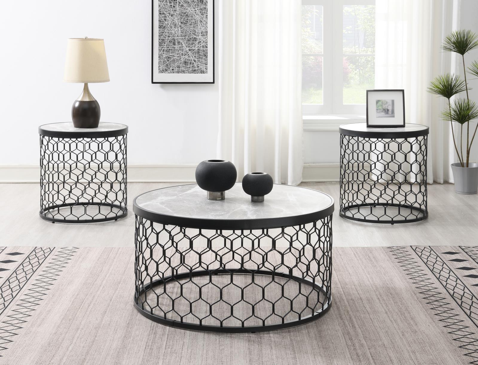 Black/Silver Sparkle Coffee Table & 2 End Tables (T155)