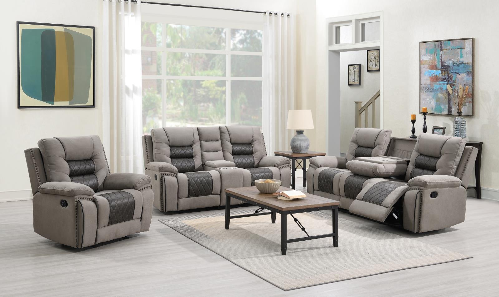 Gray/Charcoal Motion Sofa with Drop-Down (U142) — view 2