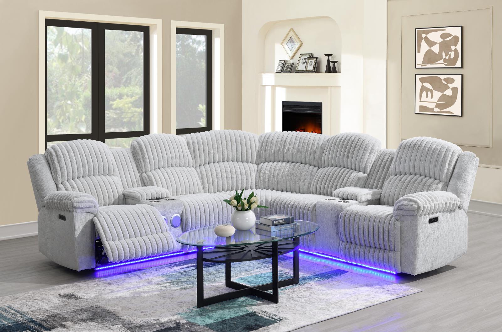 Gray Corduroy Power 3-Piece Sectional with Bluetooth Speaker (U61)