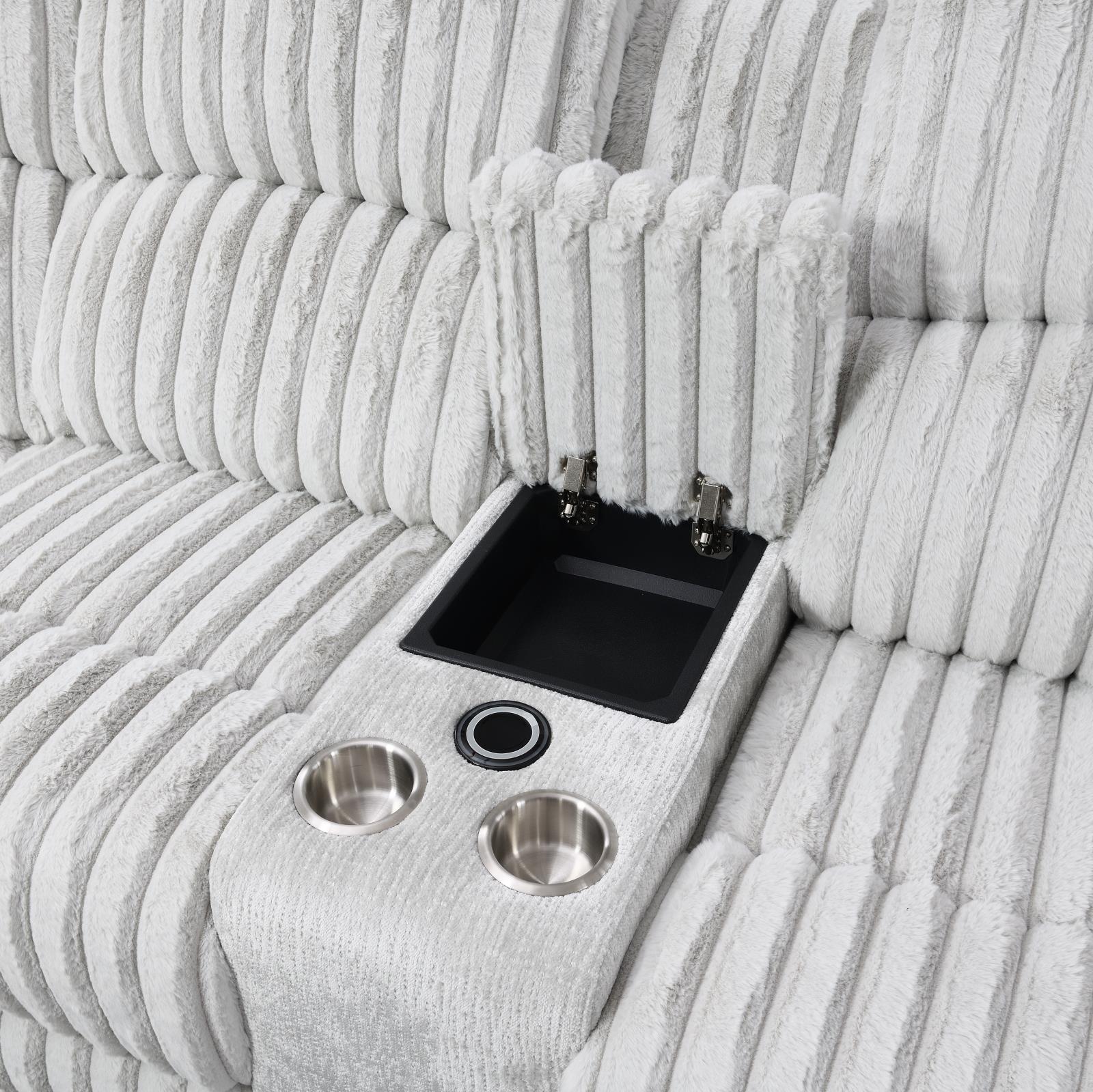 Gray Corduroy Power 3-Piece Sectional with Bluetooth Speaker (U61) — view 5