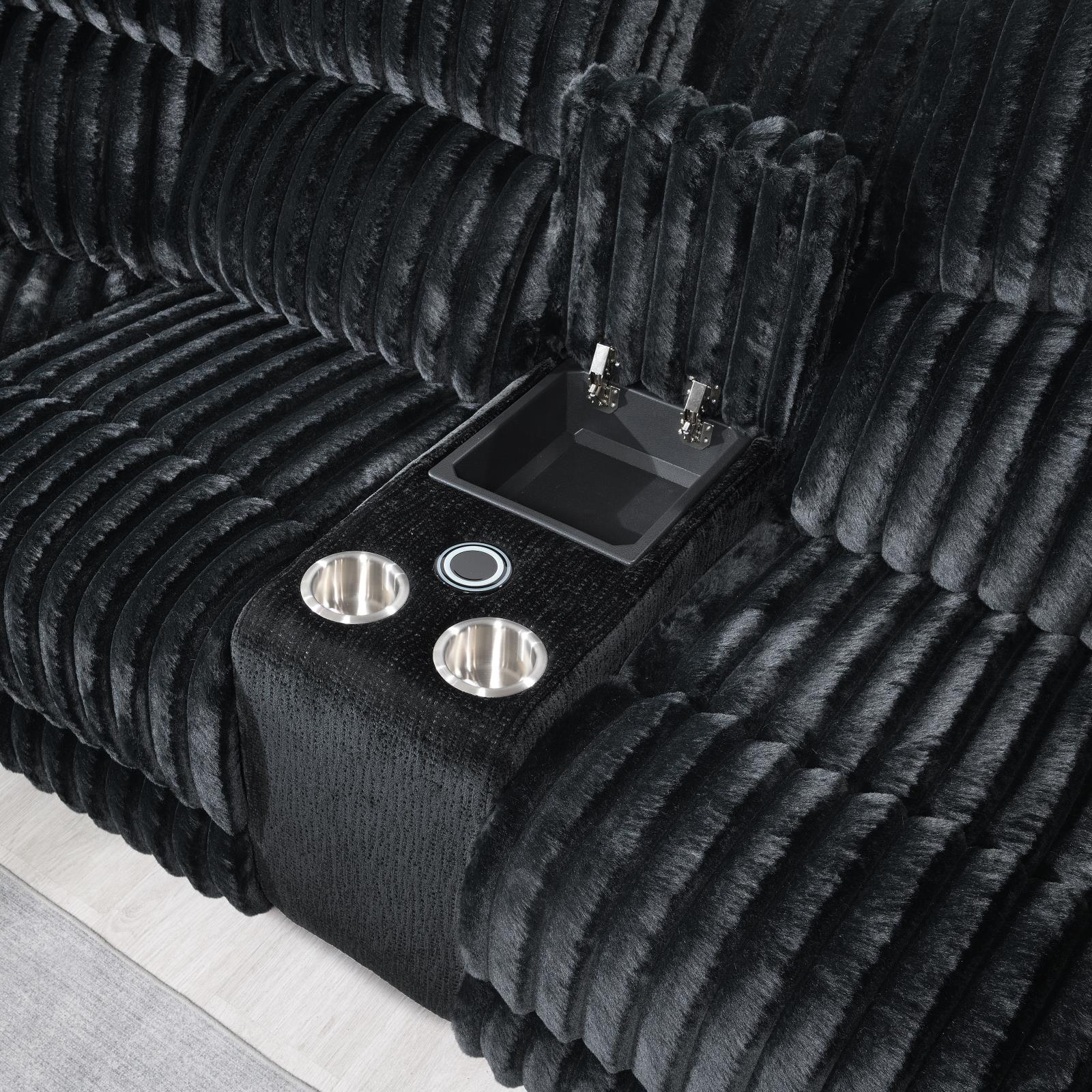 Black Corduroy Power 3-Piece Sectional with Bluetooth Speaker (U60) — view 2