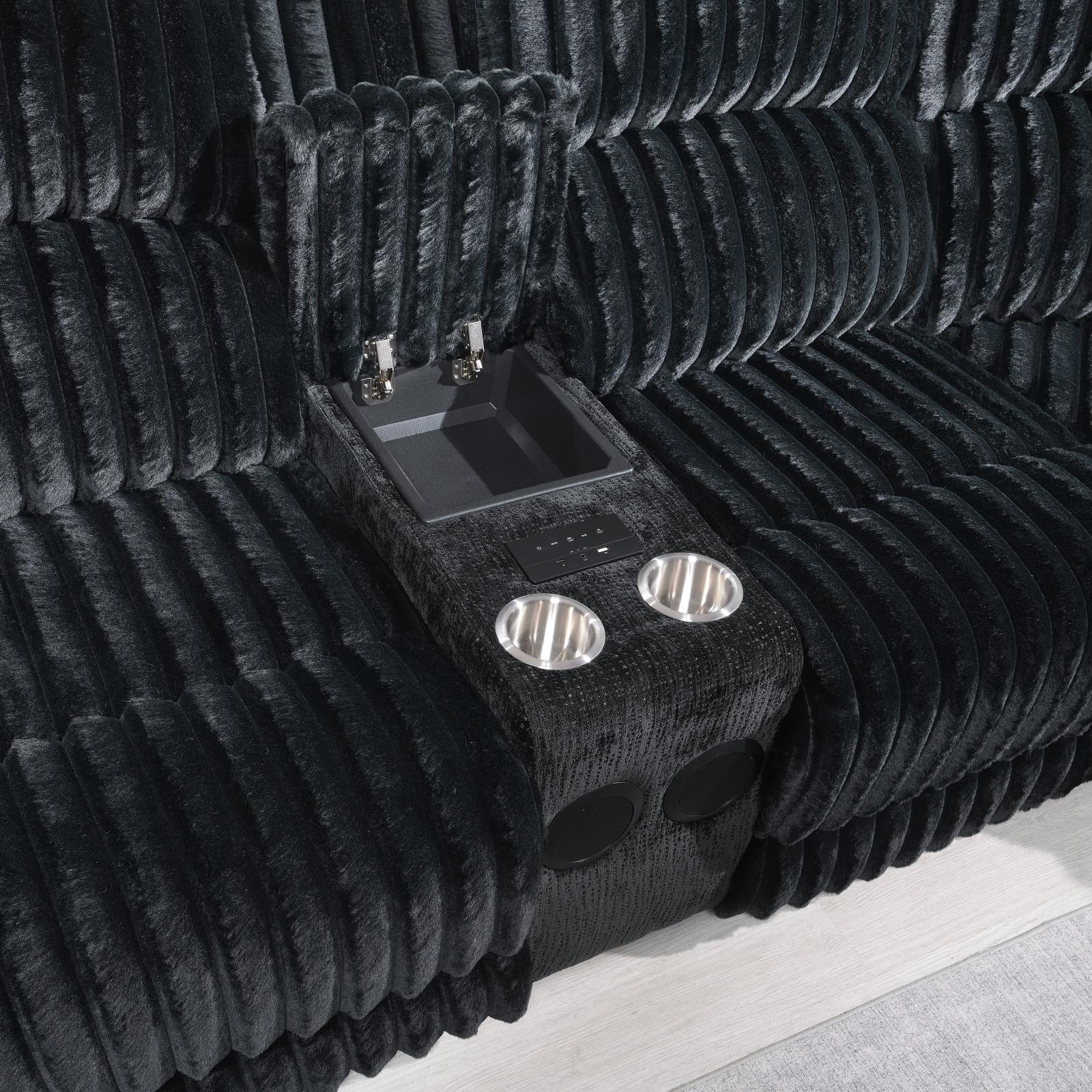 Black Corduroy Power 3-Piece Sectional with Bluetooth Speaker (U60) — view 3