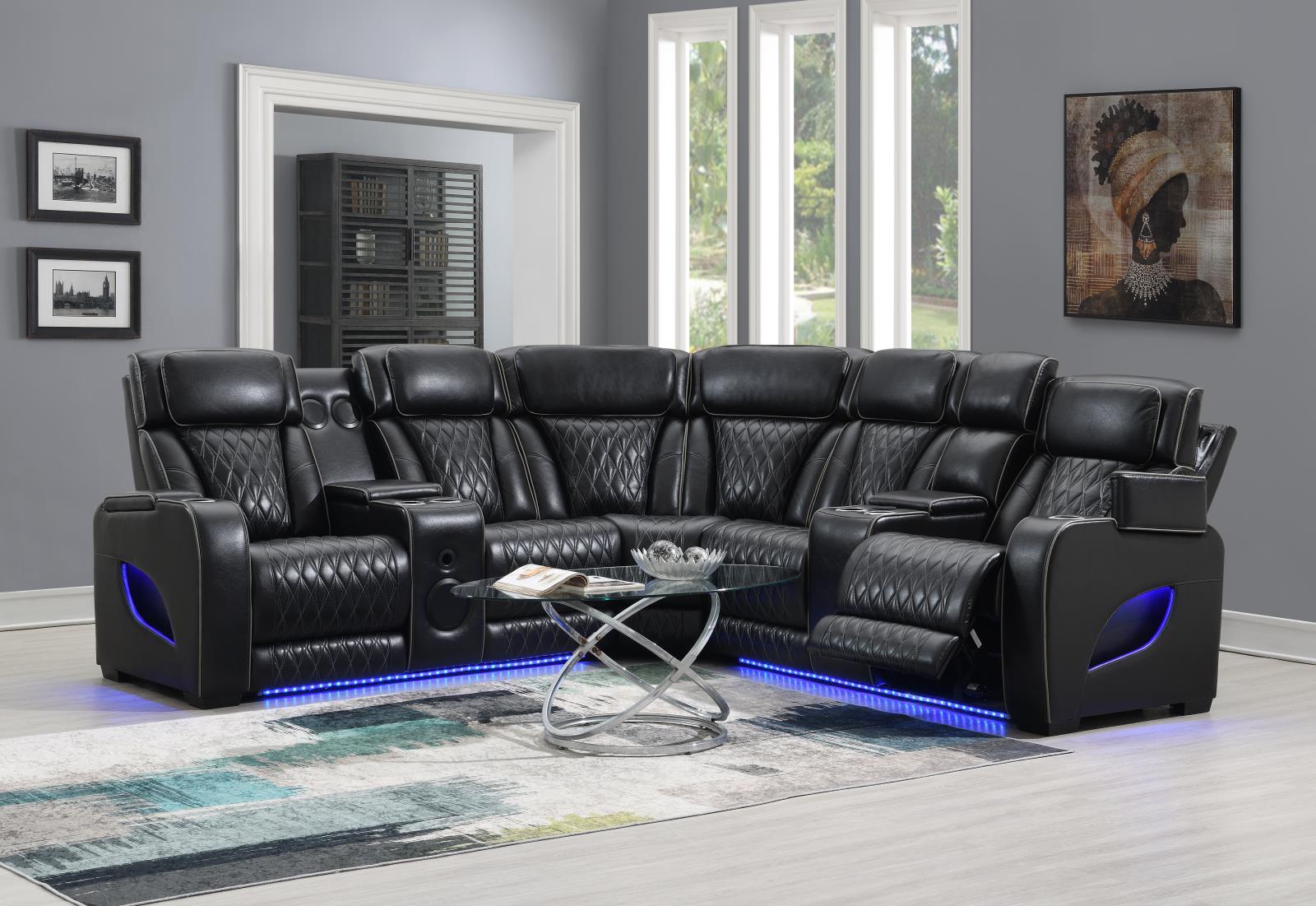 Black 3-Piece Power LED Sectional (U10)