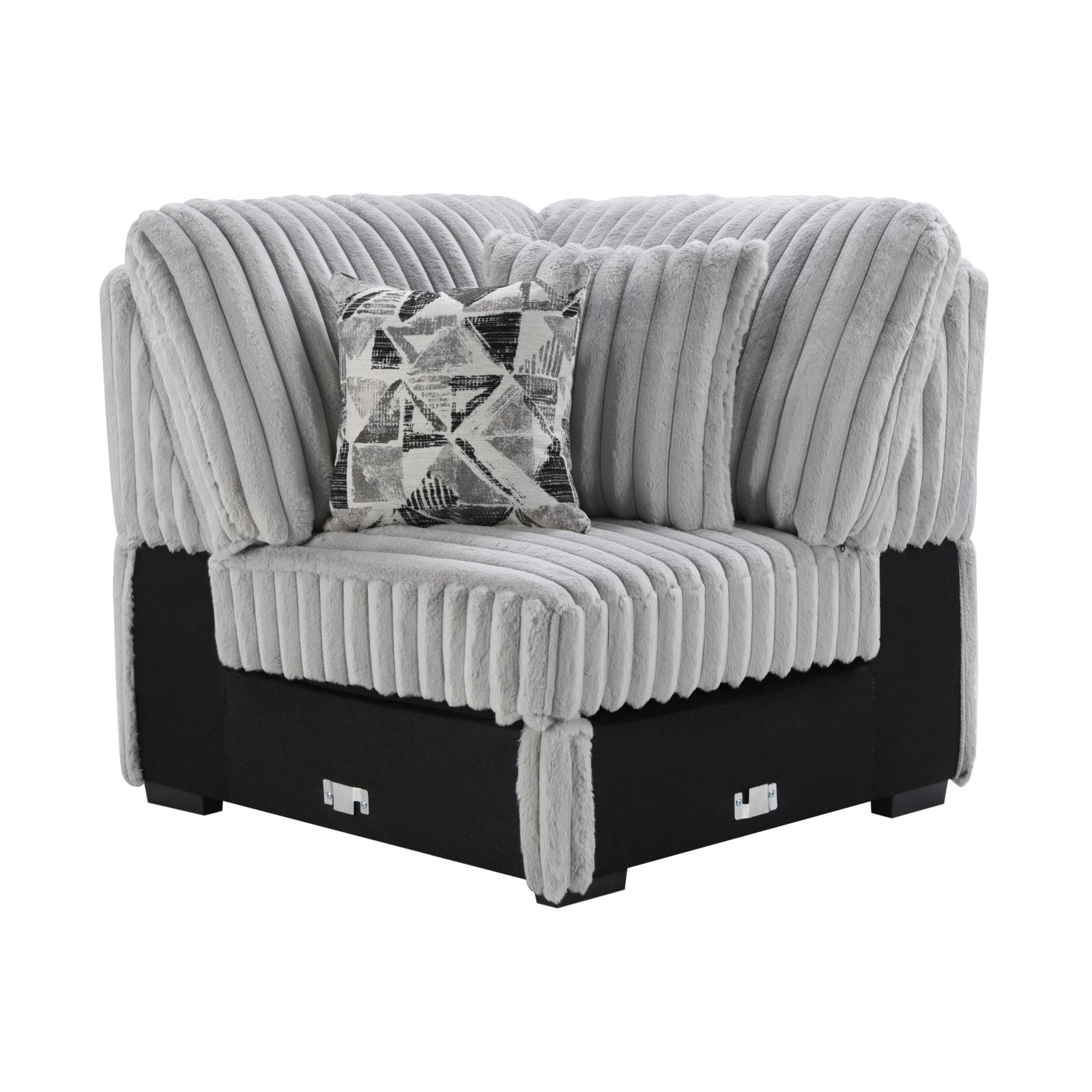 Gray Corduroy Power Reclining 4-Piece Sectional with 2 Wireless Chargers (U260) — view 2