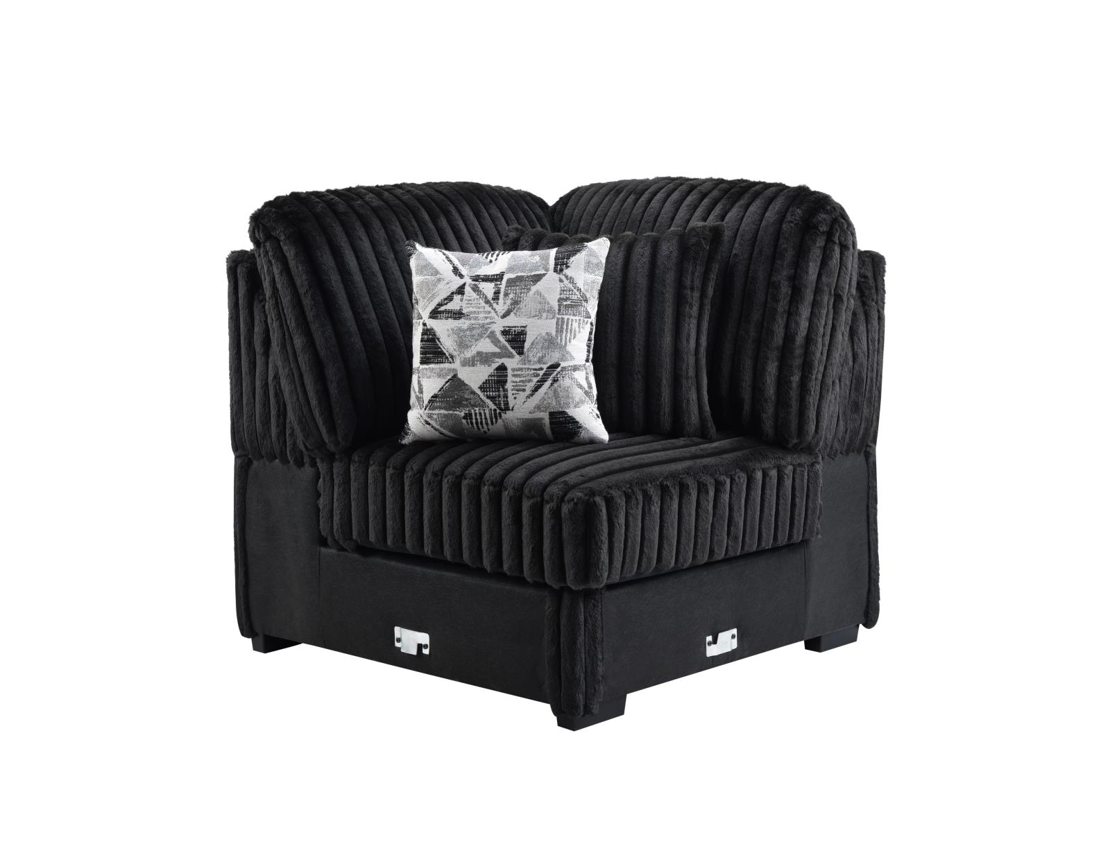 Black Corduroy Power Reclining 4-Piece Sectional (U259) — view 3