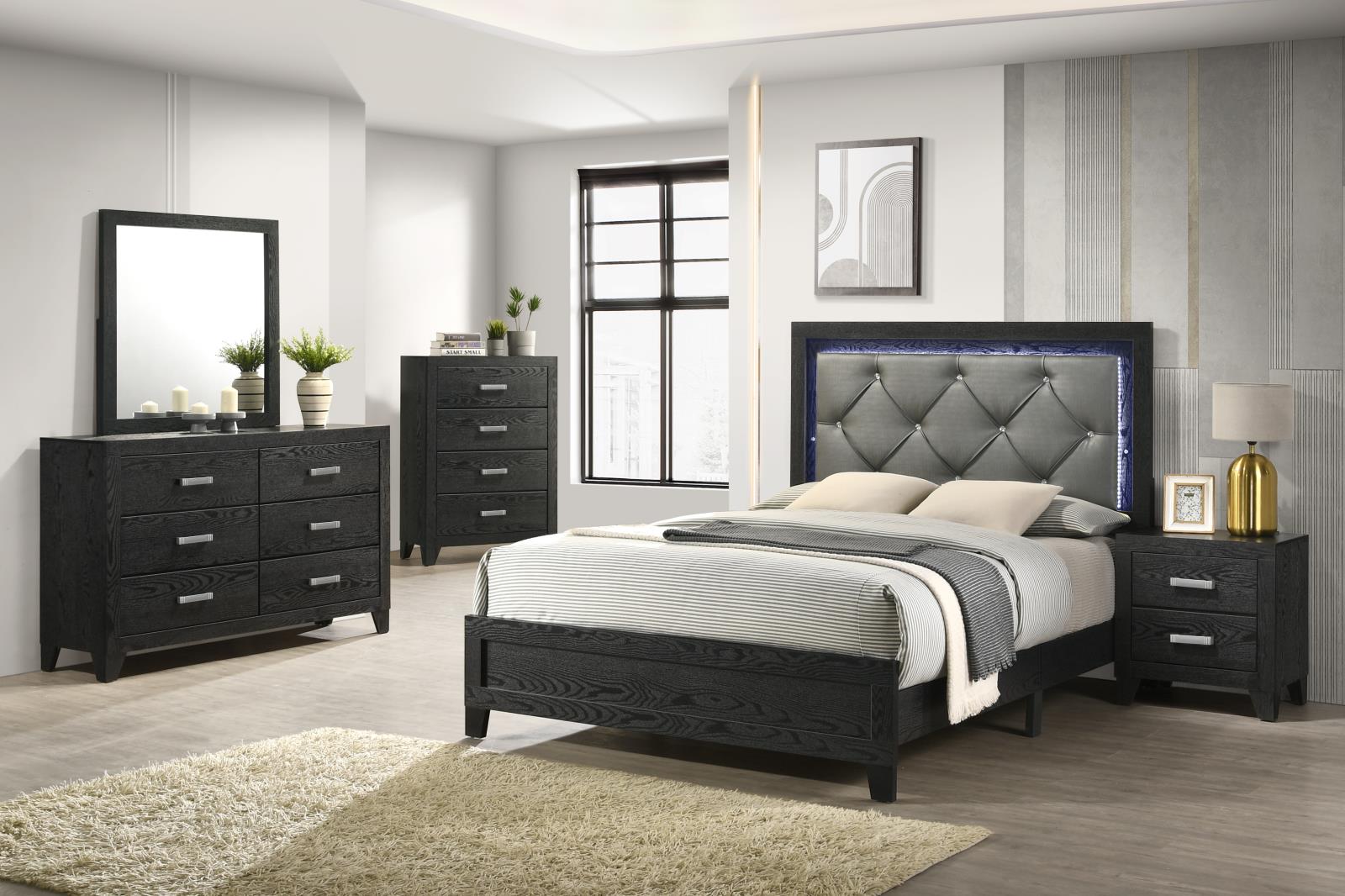 Black LED Queen Bed (B385) — view 2