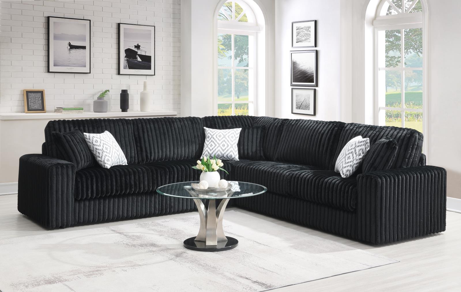 Black Corduroy 3-Piece Sectional (U247)