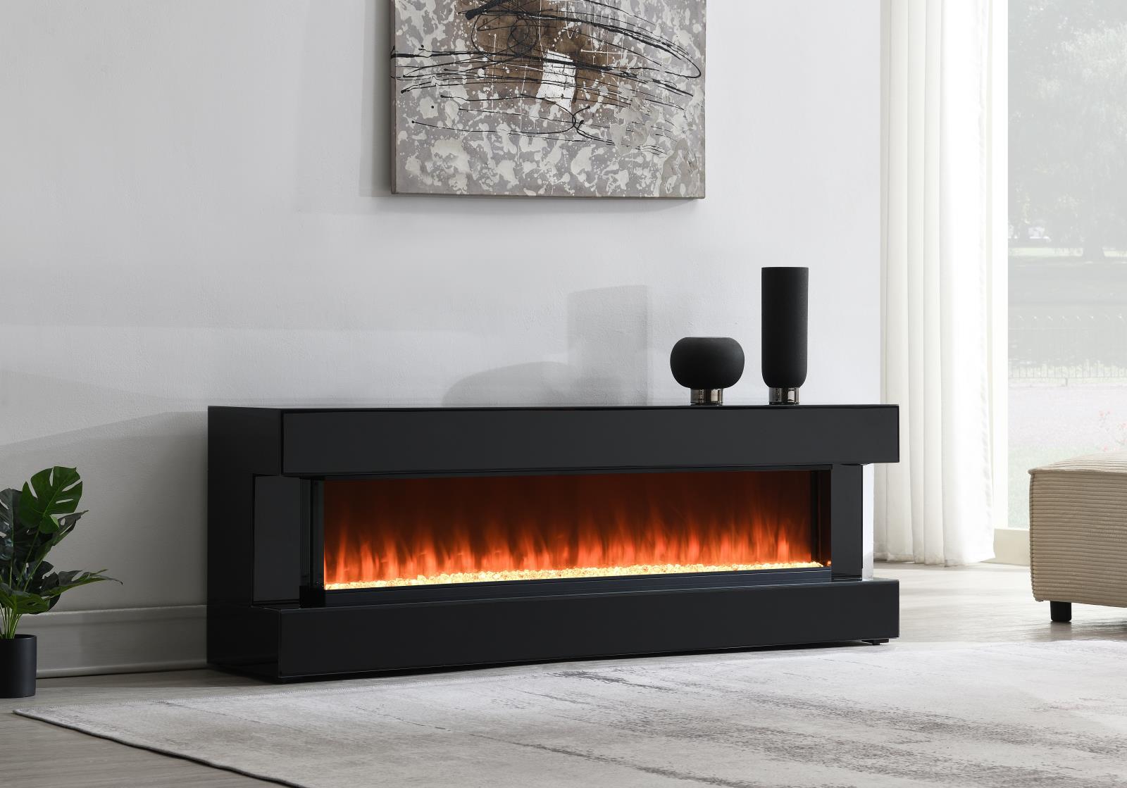 Black Fireplace TV Stand with Bluetooth Speaker (W025)