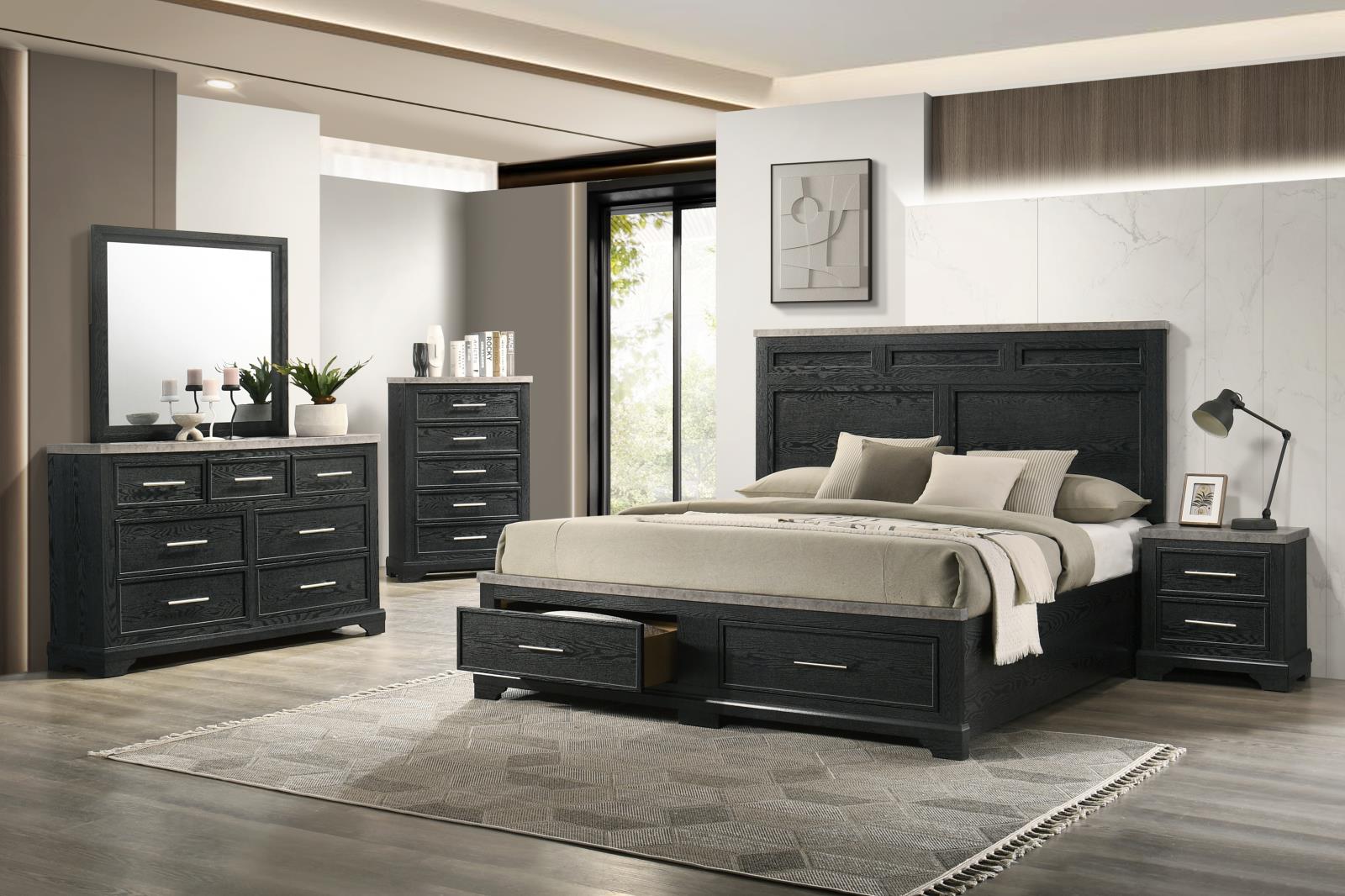 Antique Gray Queen Bed, Dresser & Mirror (B324)