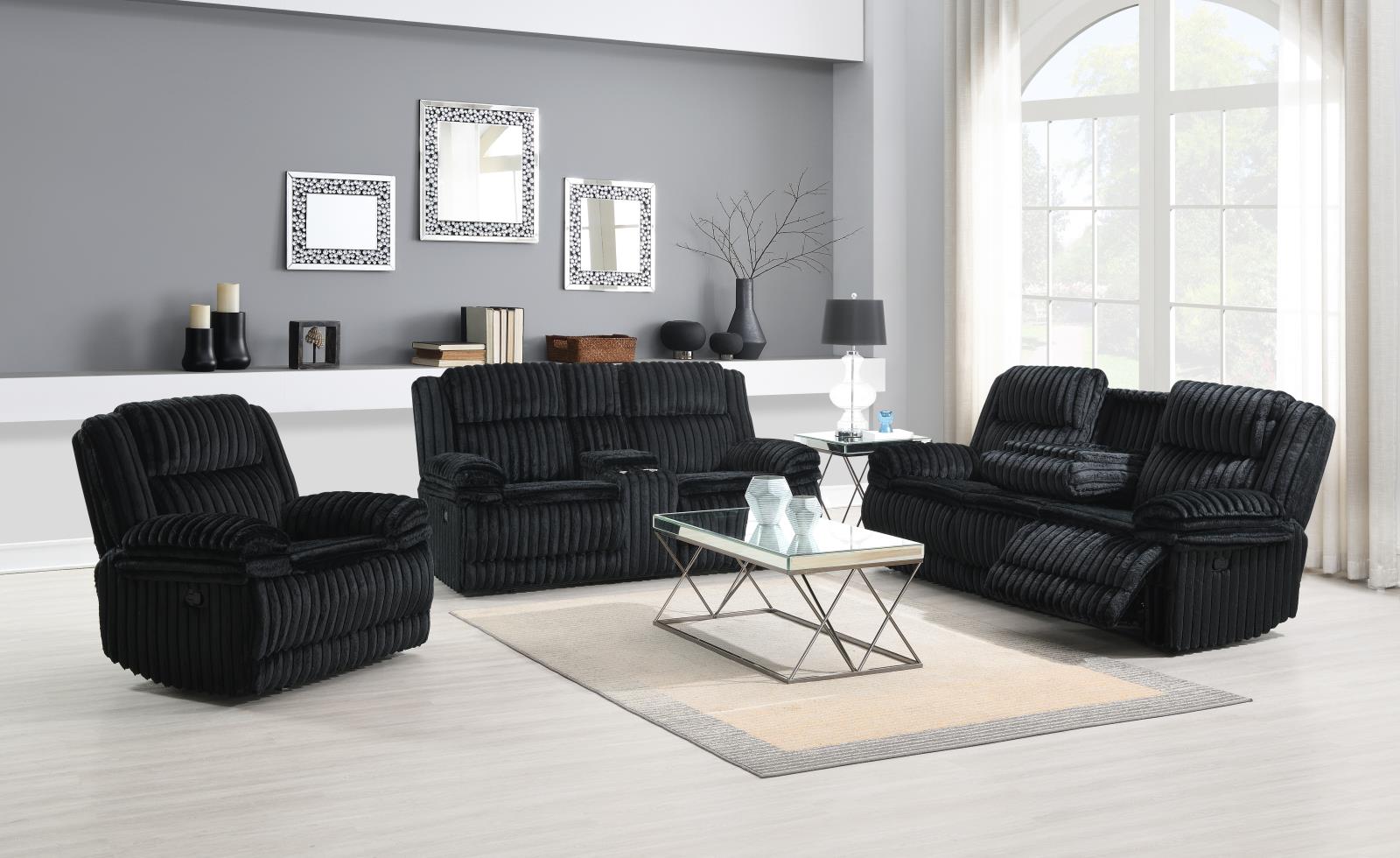 Black Corduroy Motion Loveseat (U112) — view 2