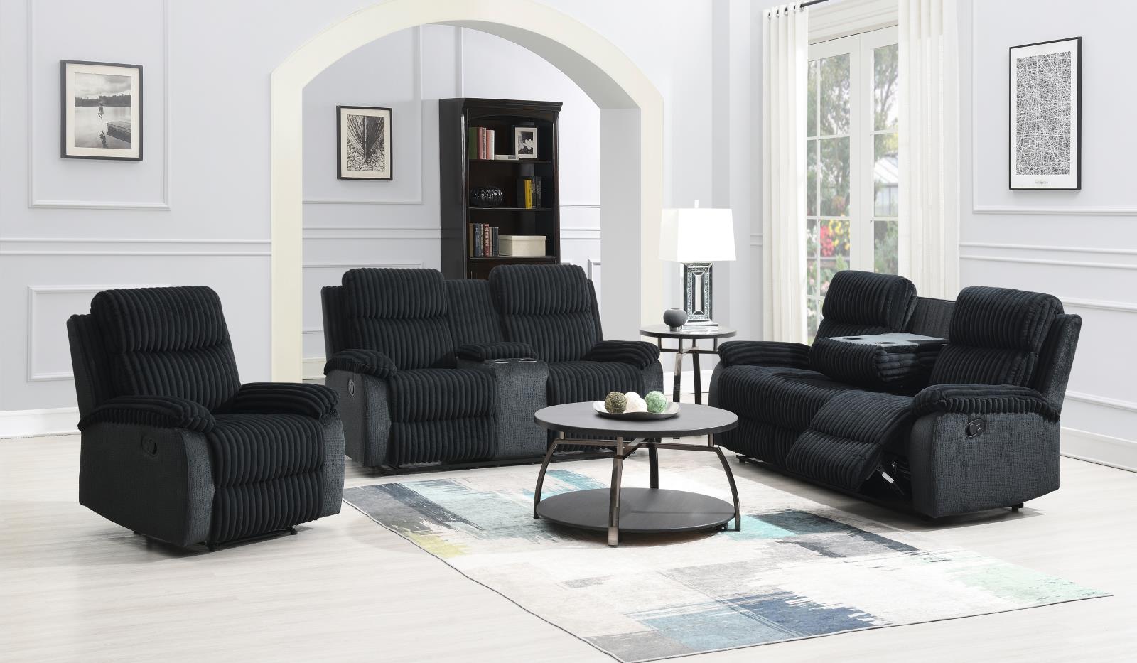 Black Corduroy Motion Loveseat (U181) — view 2