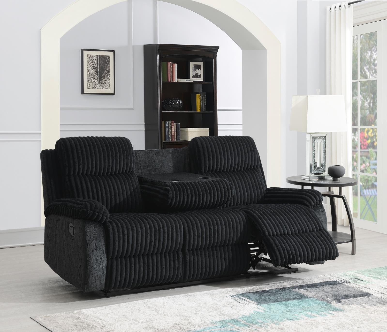 Black Corduroy Motion Sofa with Drop-Down Table (U181)