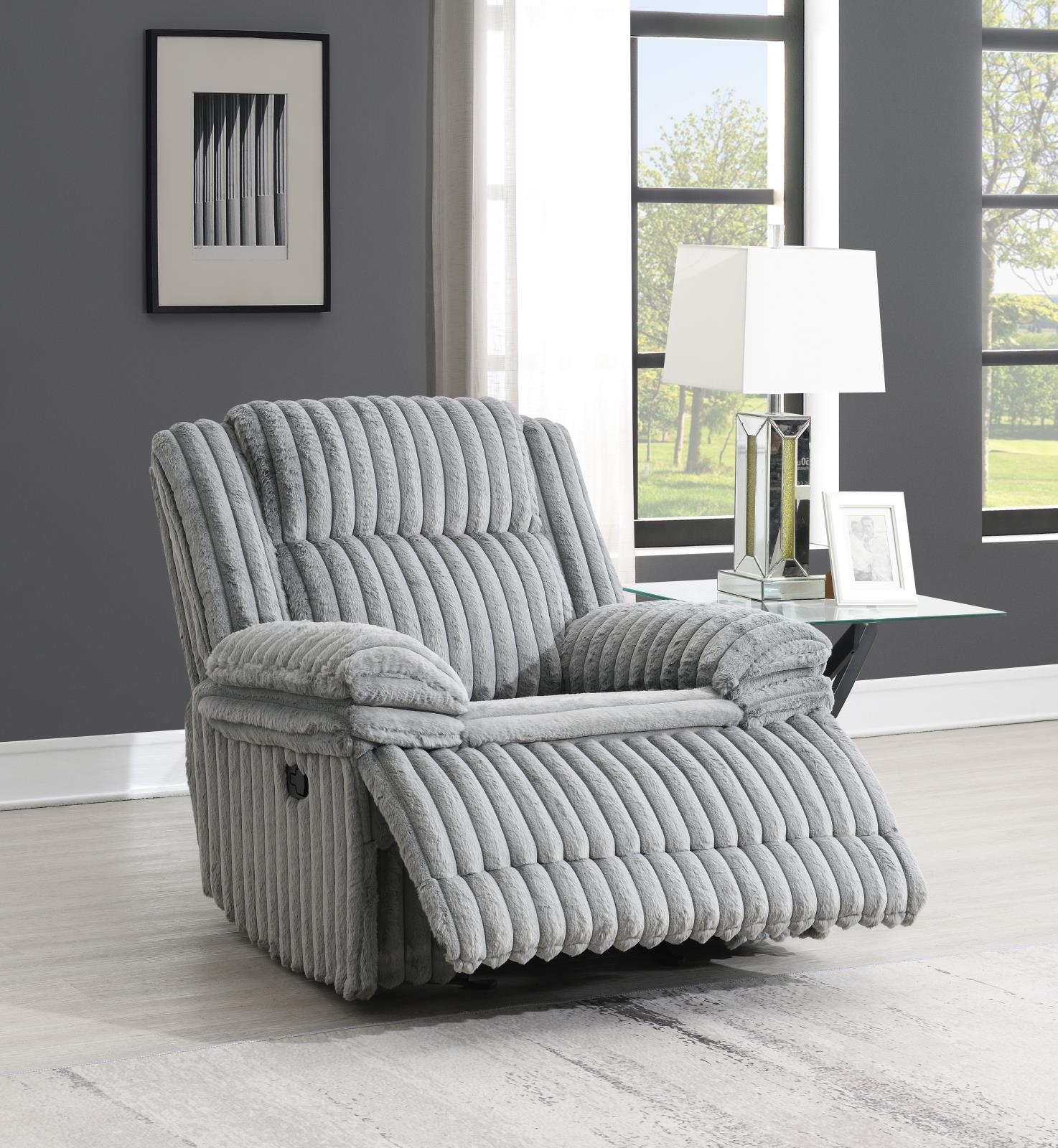 Gray Corduroy Motion Glider Chair (U113)