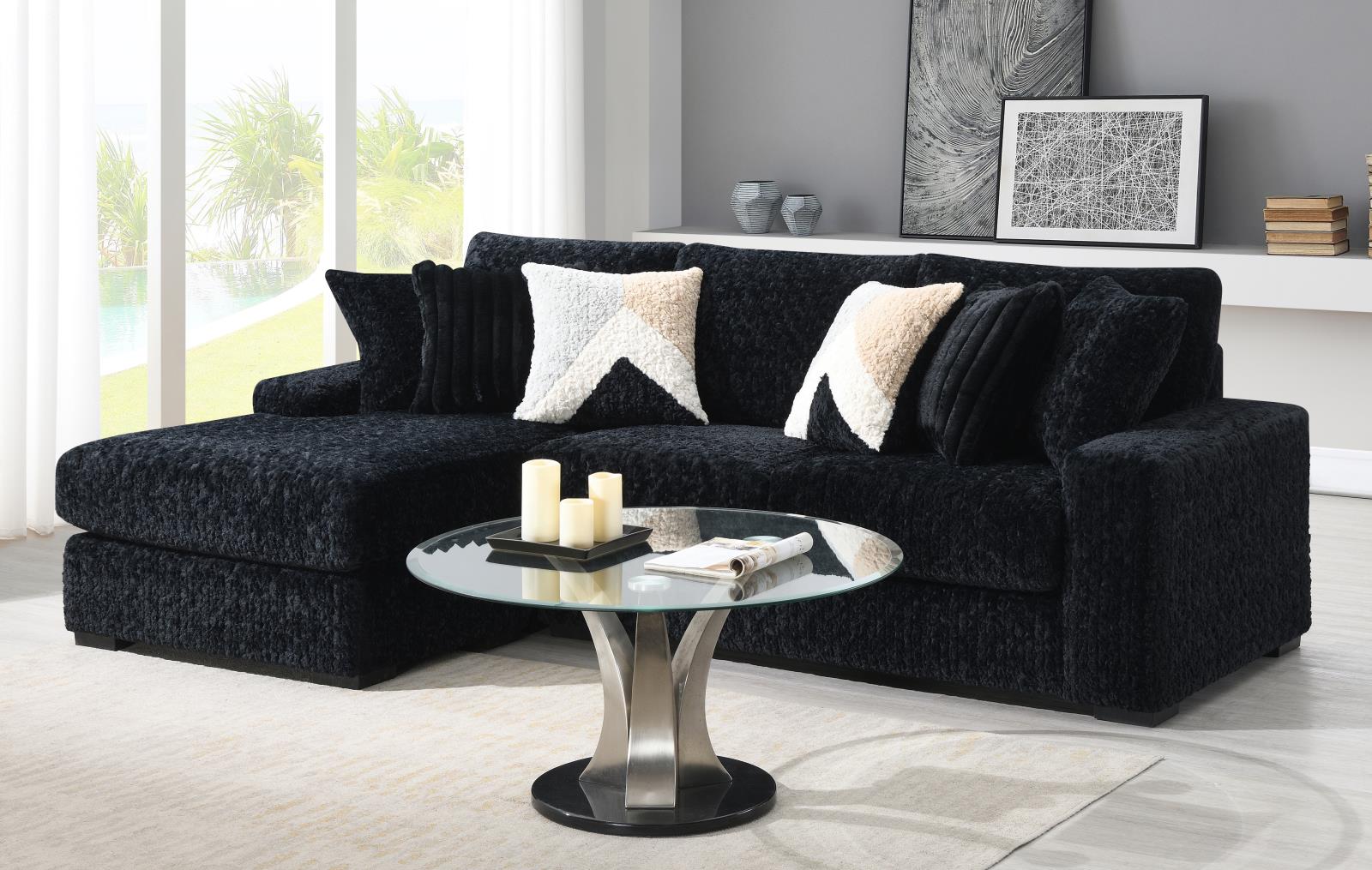 Black Corduroy Right-Arm Facing Chaise (U281) — view 4