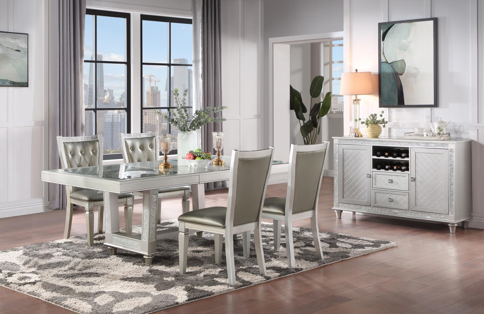 Silver Champagne Dining Table & 4 Side Chairs (D106) — view 2