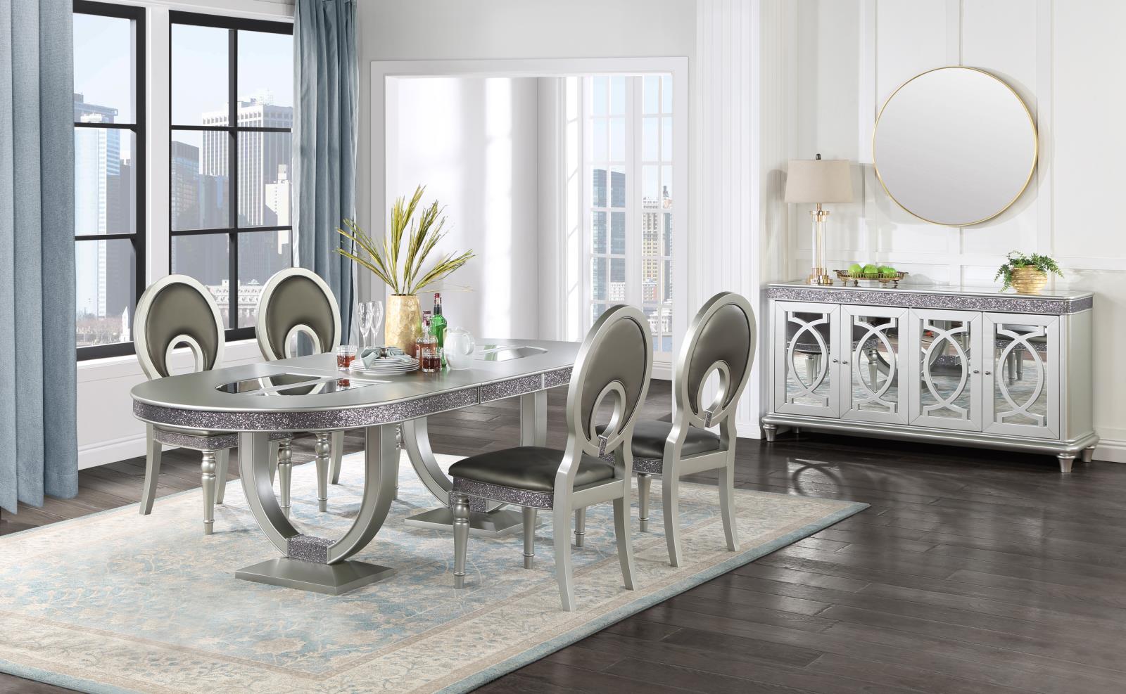 Silver Champagne Dining Table & 4 Side Chairs (D107) — view 2