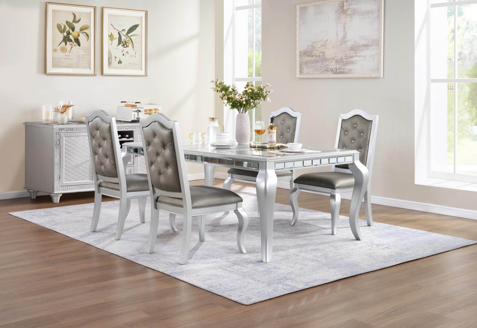 Silver Metallic Dining Table & 4 Side Chairs (D109) — view 2