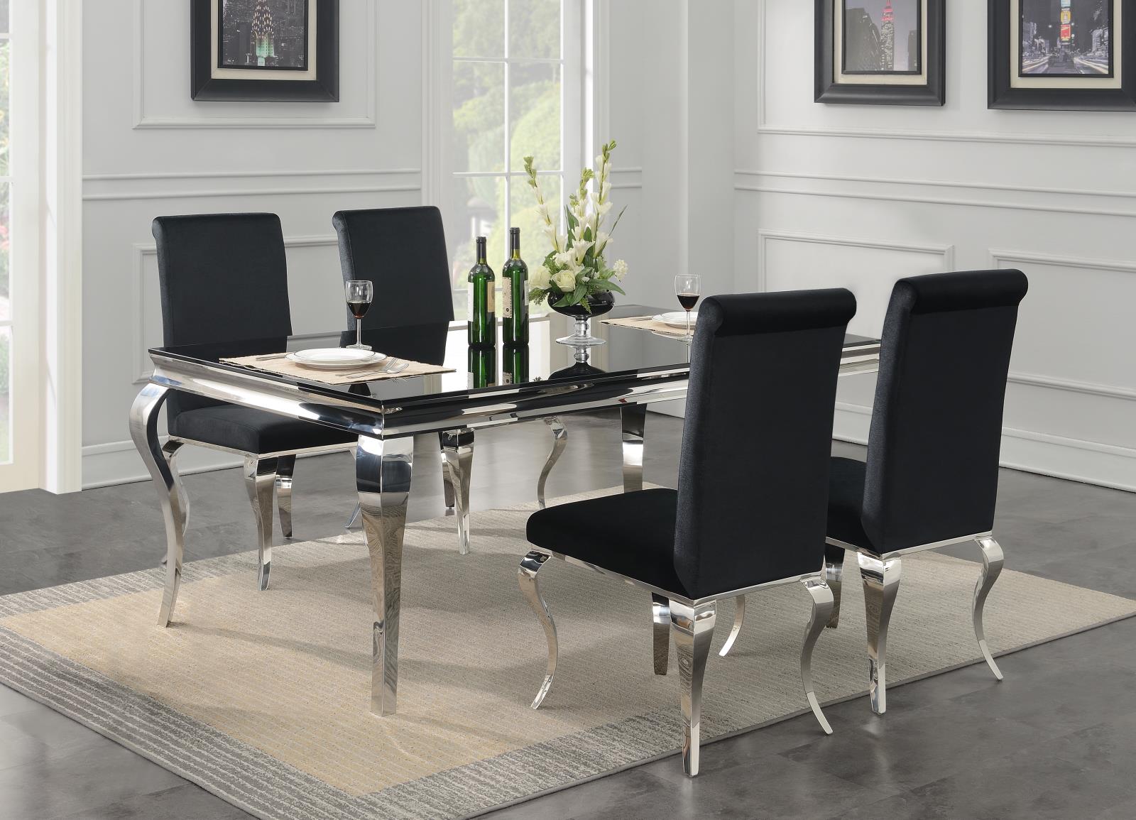 Glamour Dining Table & 4 Black Velvet Chairs (G-106) — view 2
