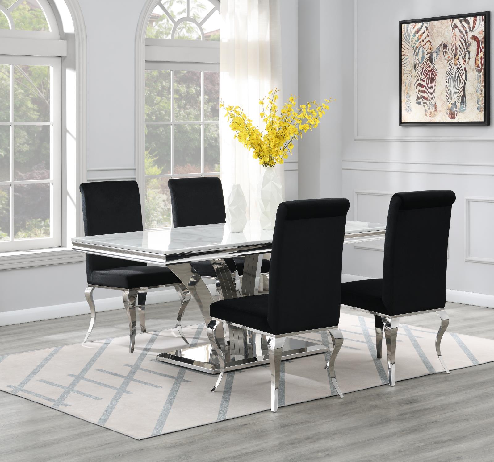 Dining Table (White Marble) & 4 Black Velvet Chairs (G-083) — view 2