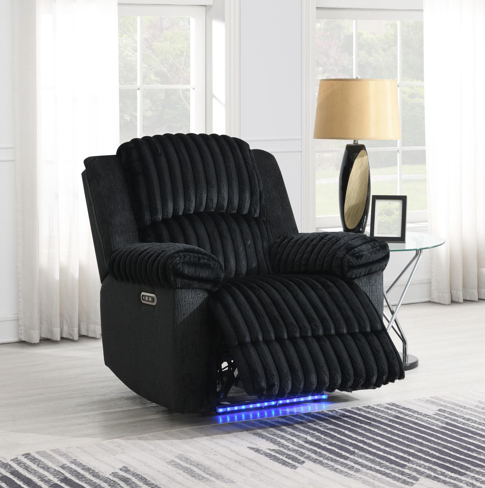 Black Corduroy Power LED Reclining Chair (U161)