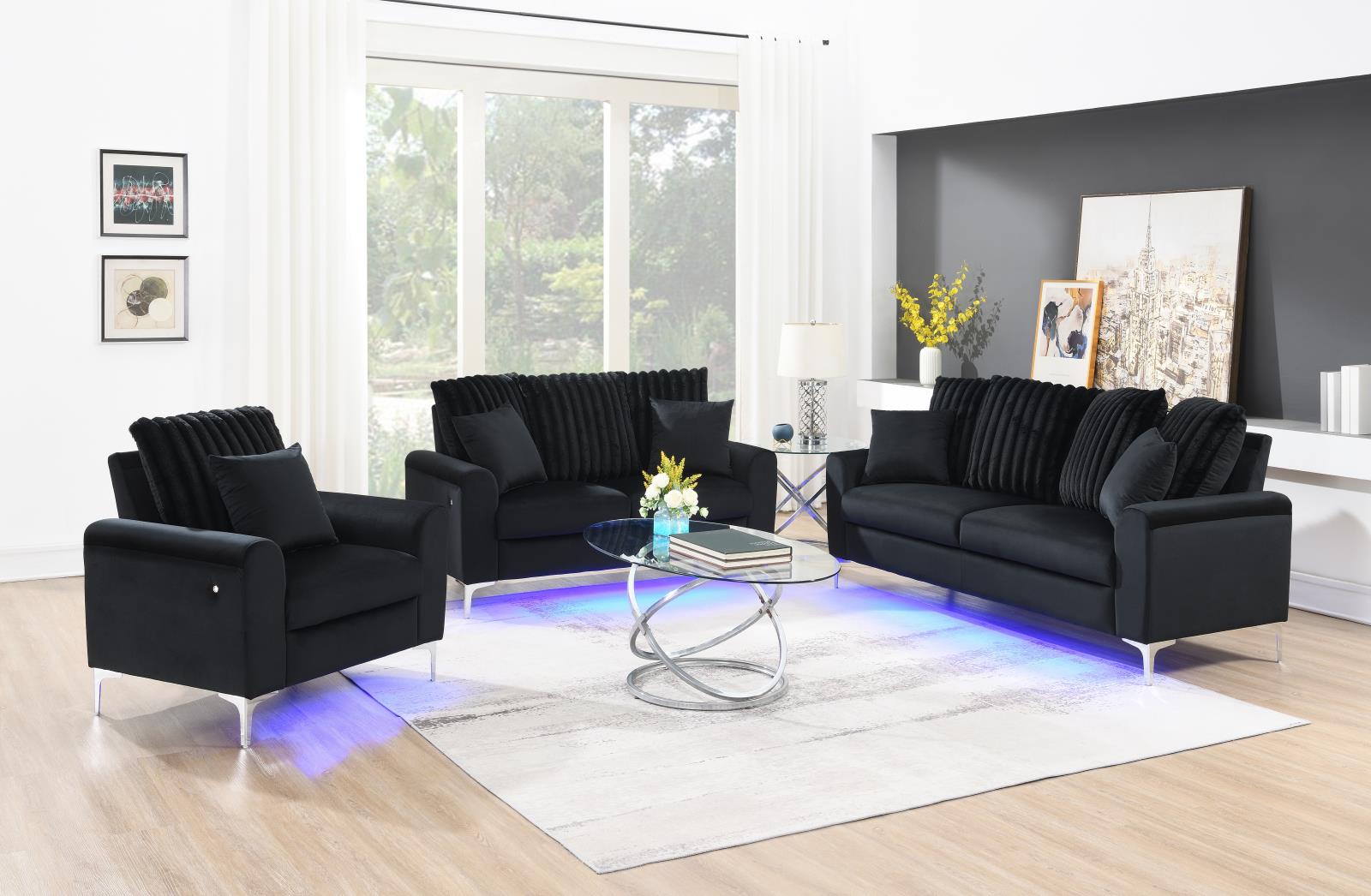 Black Sofa, Loveseat & Chair (U480)