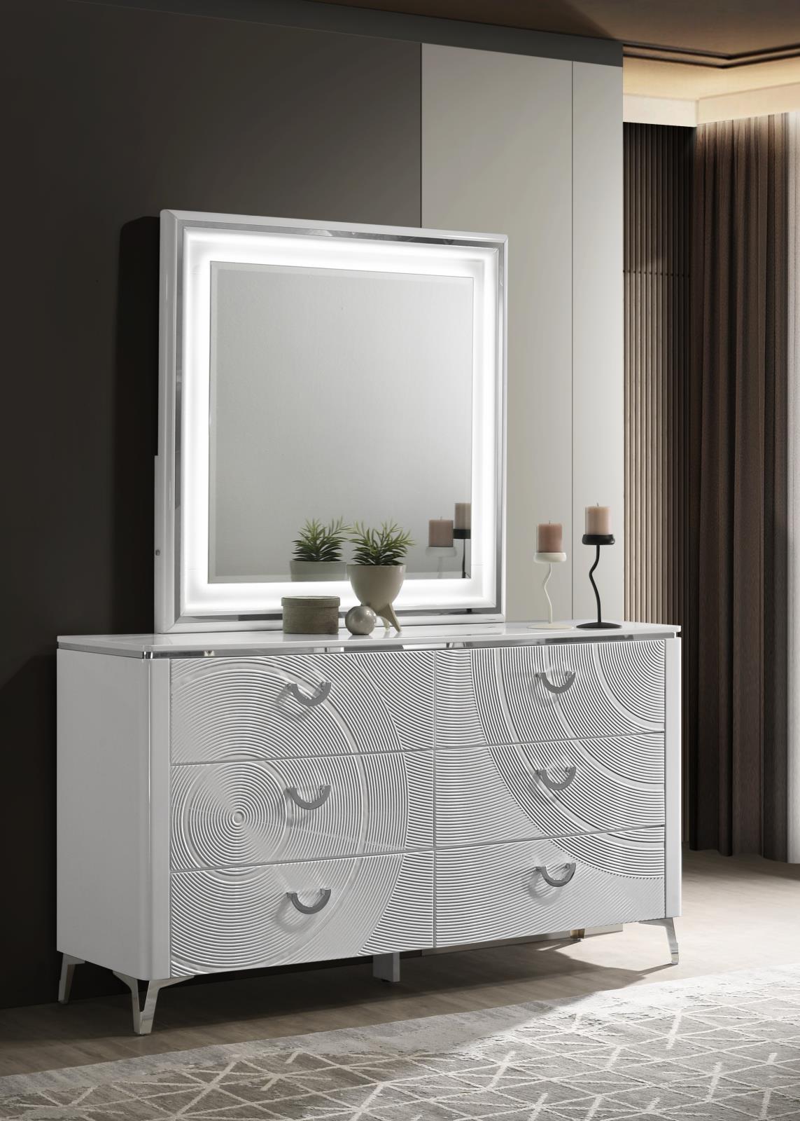 White Gloss King Bed, Dresser & Mirror (B119) — view 2