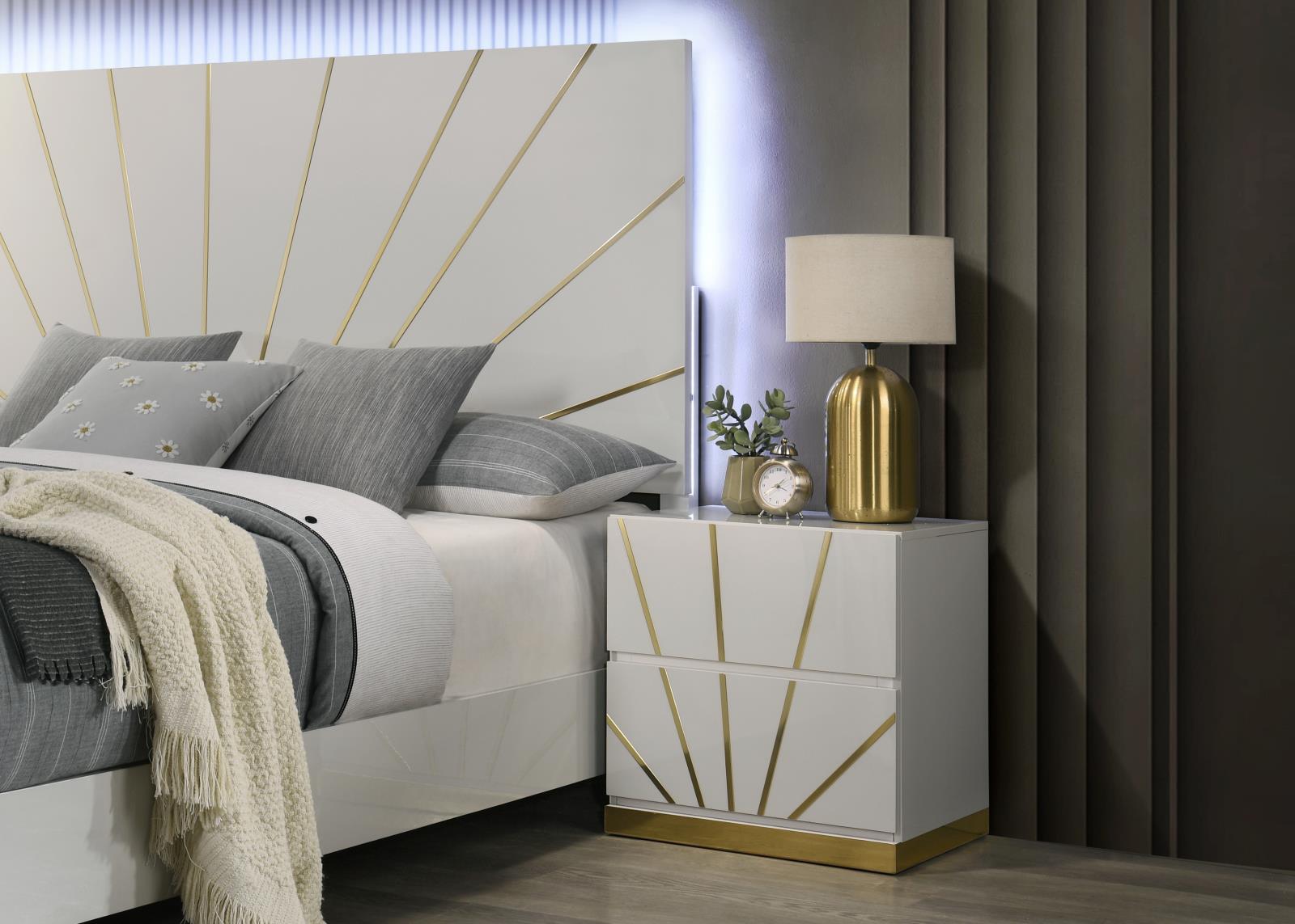 High Gloss White King Bed, Dresser, Mirror, Chest & Nightstand (B205) — view 2