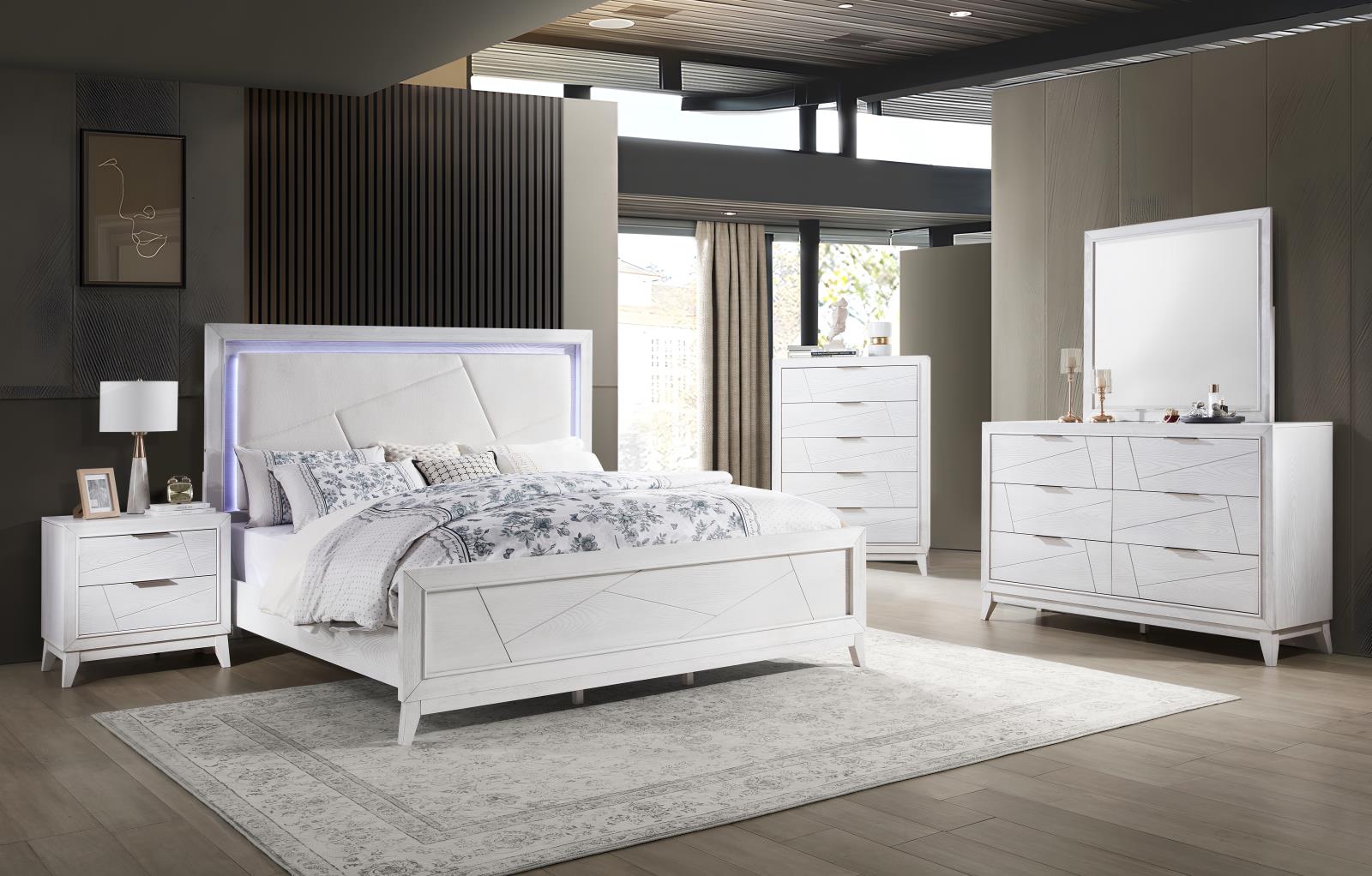 LED King Bed Antique White Bed (B242) — view 2