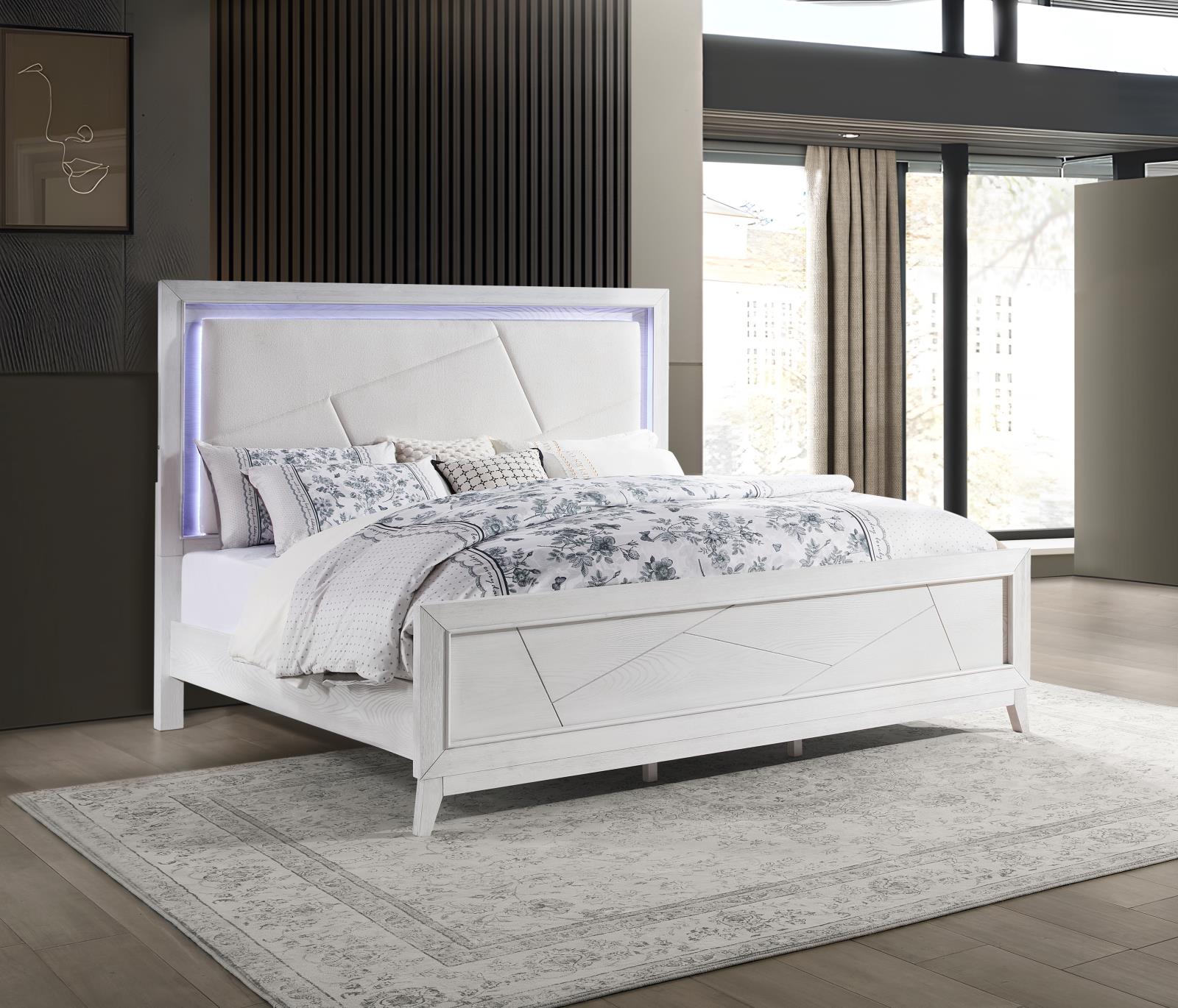 LED King Bed Antique White Bed (B242)