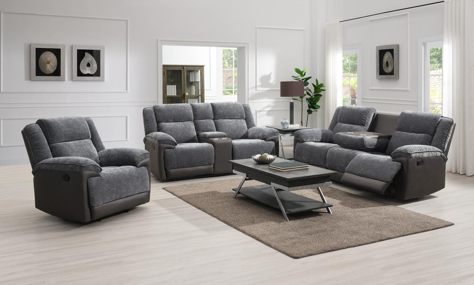 Gray Motion Sofa with Drop-Down Table (U177) — view 2