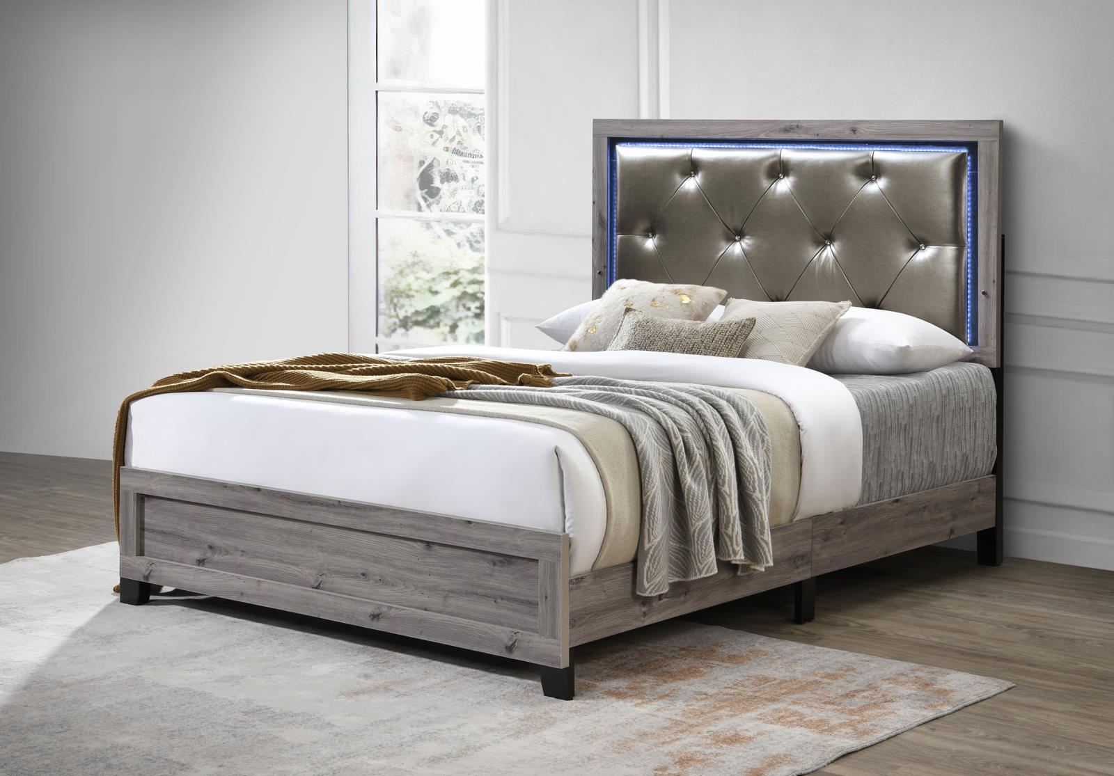 White Wash LED King Bed (B377)