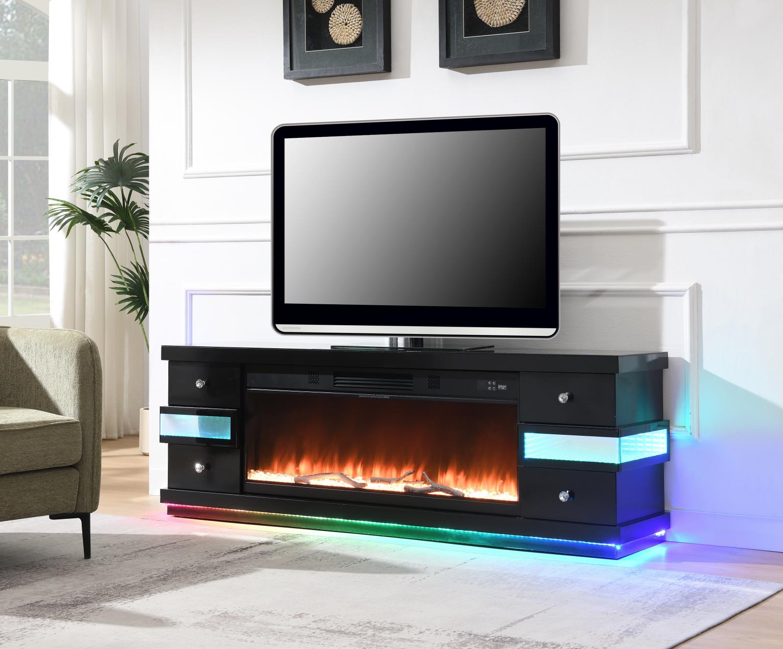 Black Fireplace TV Stand with Bluetooth Speaker (W031)