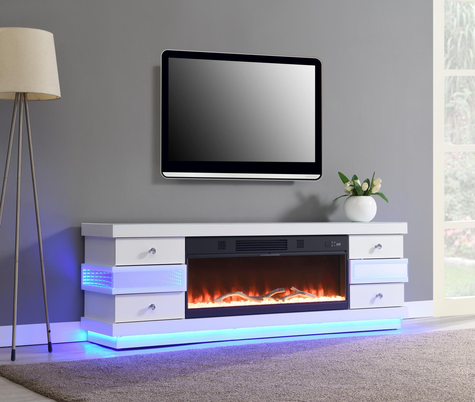 White Fireplace TV Stand with Bluetooth Speaker (W032)