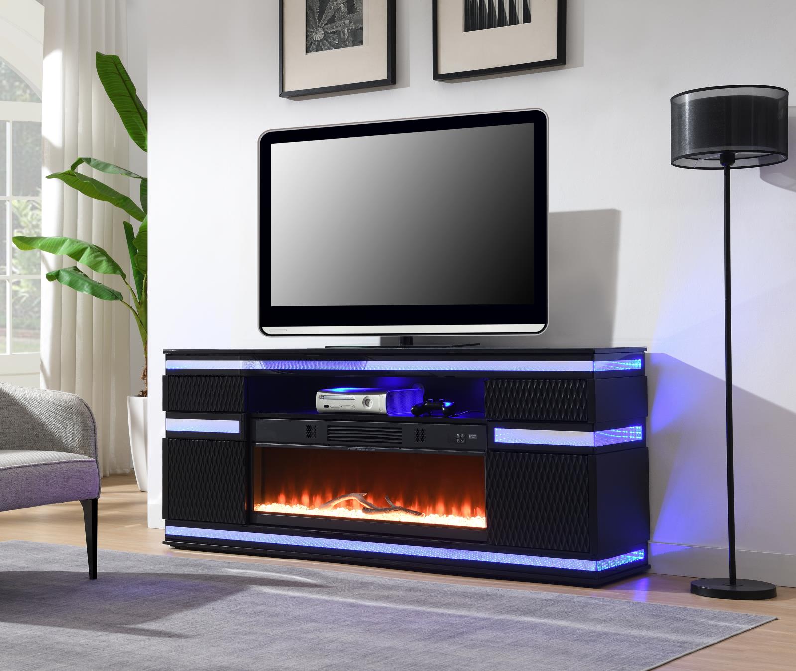 Black Fireplace TV Stand with Bluetooth Speaker (W034)