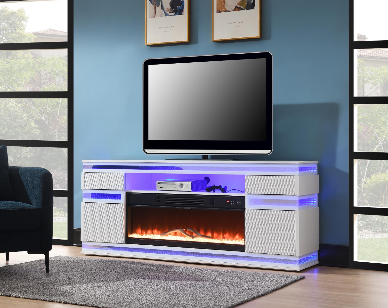 White Fireplace TV Stand with Bluetooth Speaker (W036)