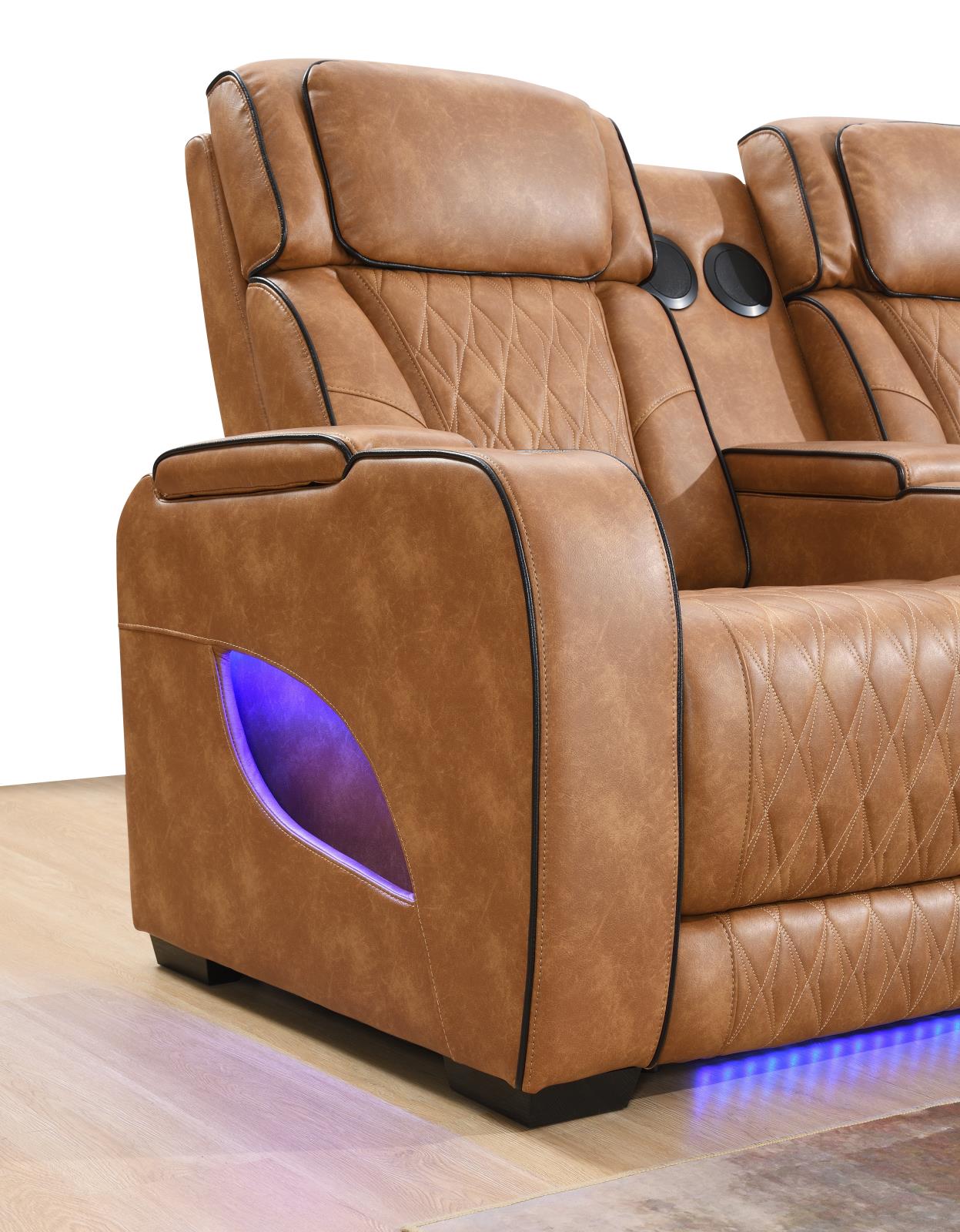 Brown 3-Piece Power LED Sectional (U12) — view 9