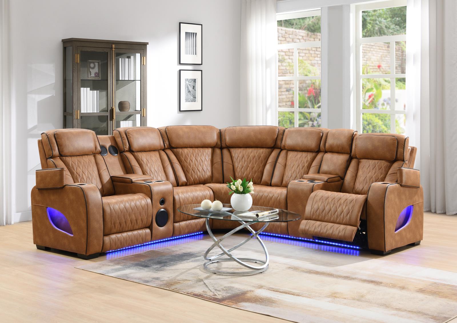 Brown 3-Piece Power LED Sectional (U12)