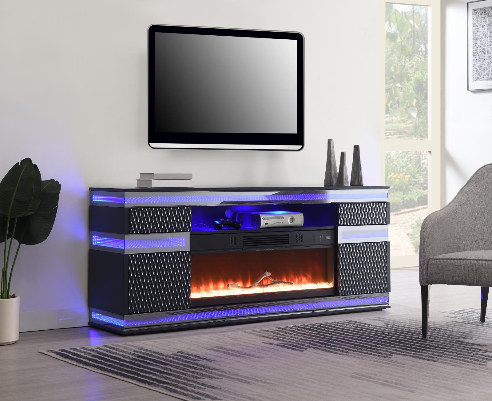 Gray Fireplace TV Stand with Bluetooth Speaker (W035)