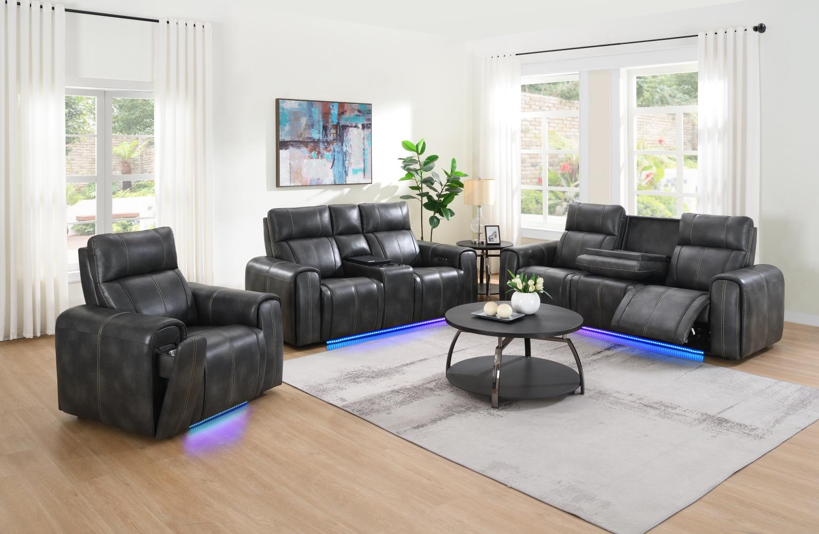 Dark Gray Power Reclining Sofa, Loveseat & Chair (U66)