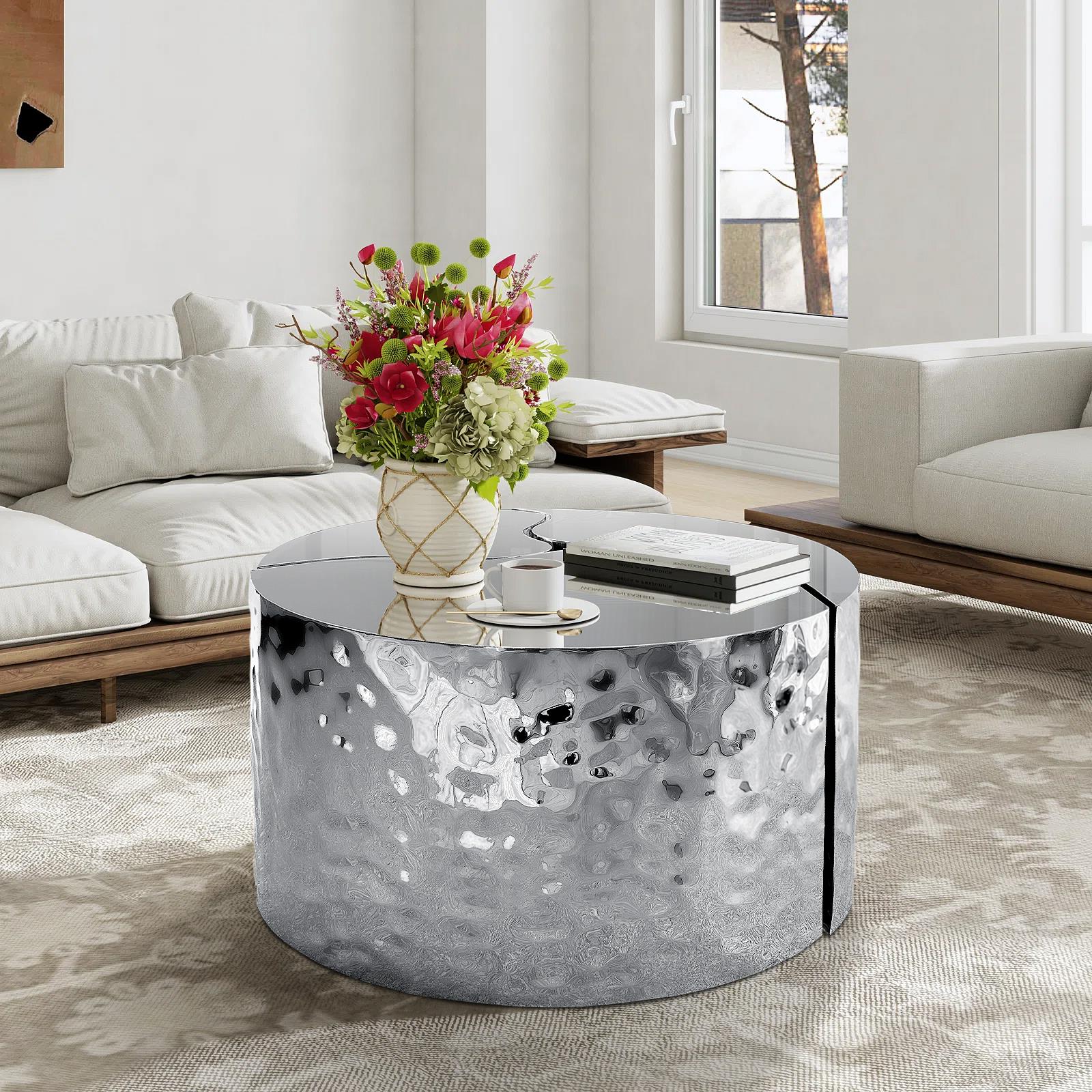 Silver Modern Hammered Metal Coffee Table
