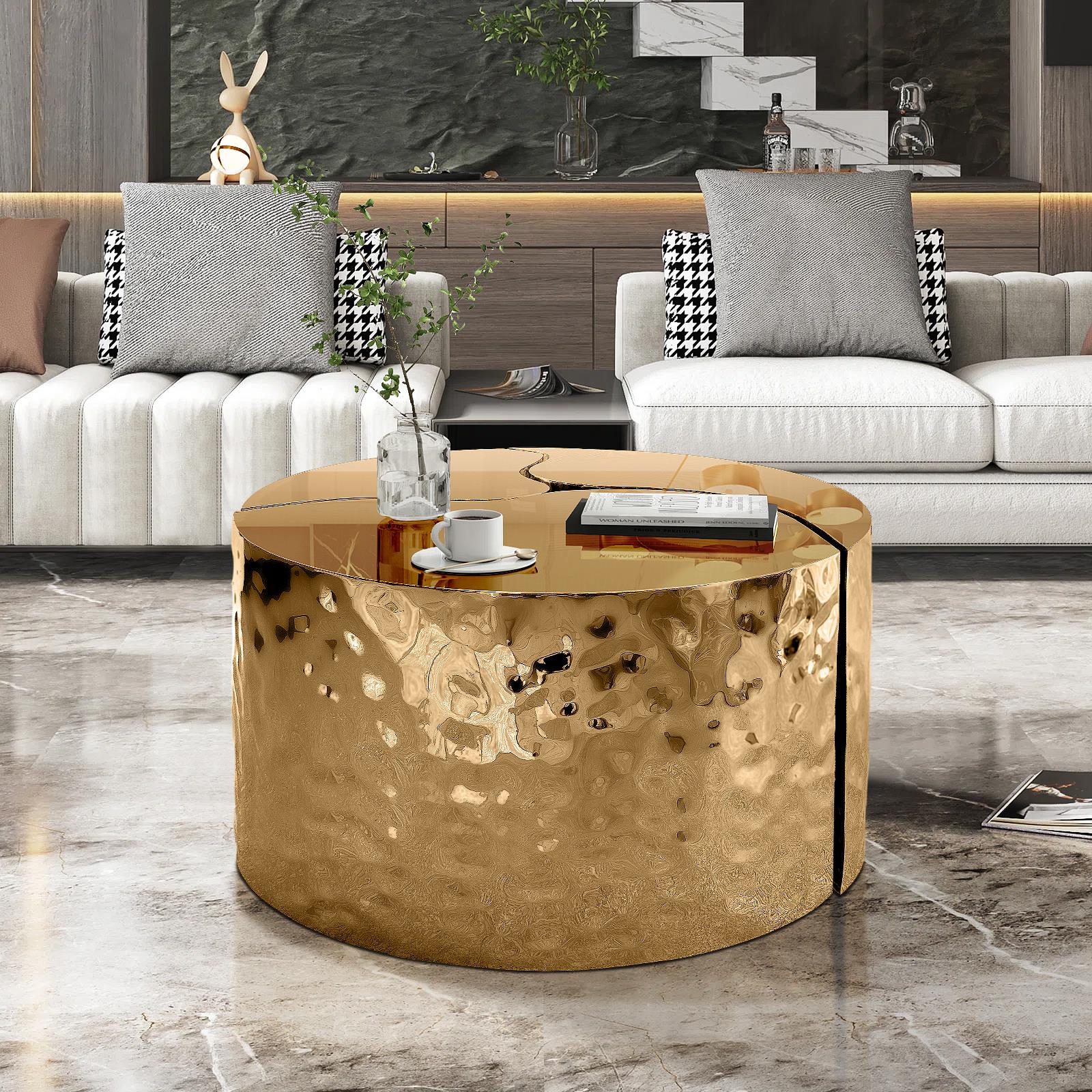Gold Modern Hammered Metal Coffee Table