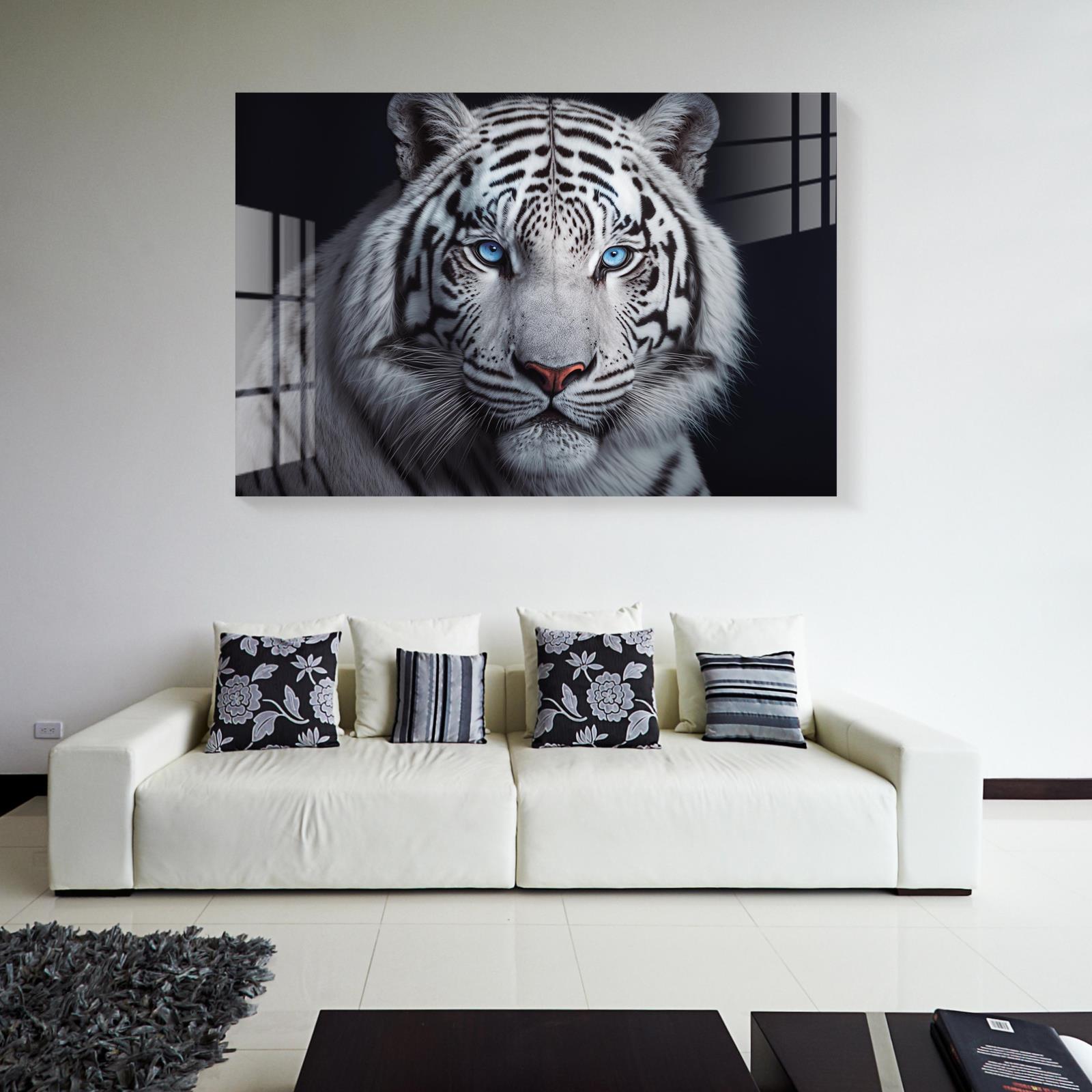 Tempered Glass Blue Eyed White Tiger