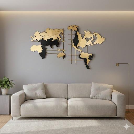 Gold and Black World Map Wall Art