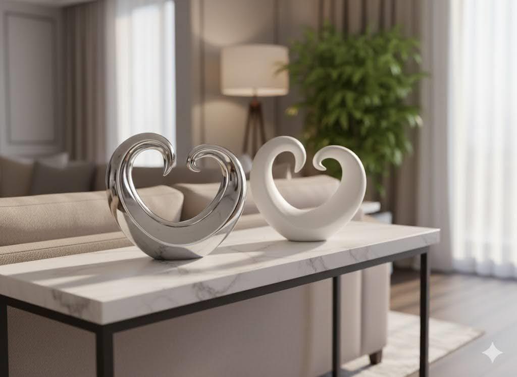 Modern Decorative Table Decor in Heart Shape Ceramic White or Silver