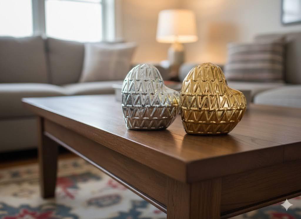 Silver + Gold Dimensional Angled Heart Sculpture