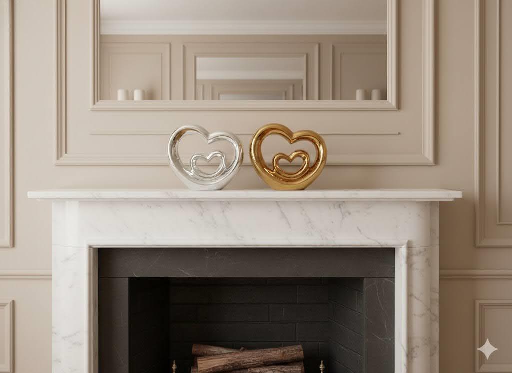 Double Heart Silver or Gold Free Standing Table Decor