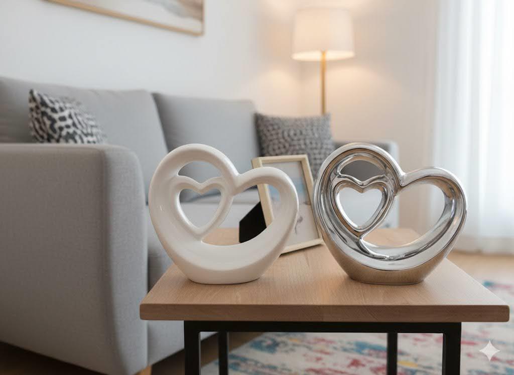 Heart-Shaped Table Decor White or Silver