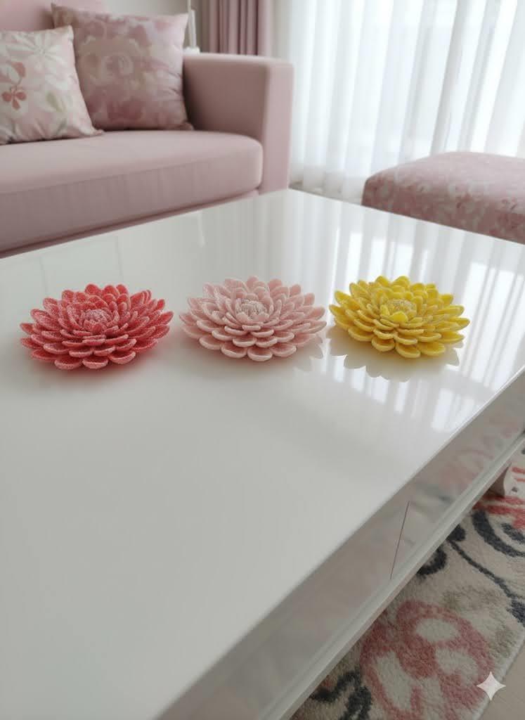 Flower Shaped Table Decor Yellow or Pink or Berr